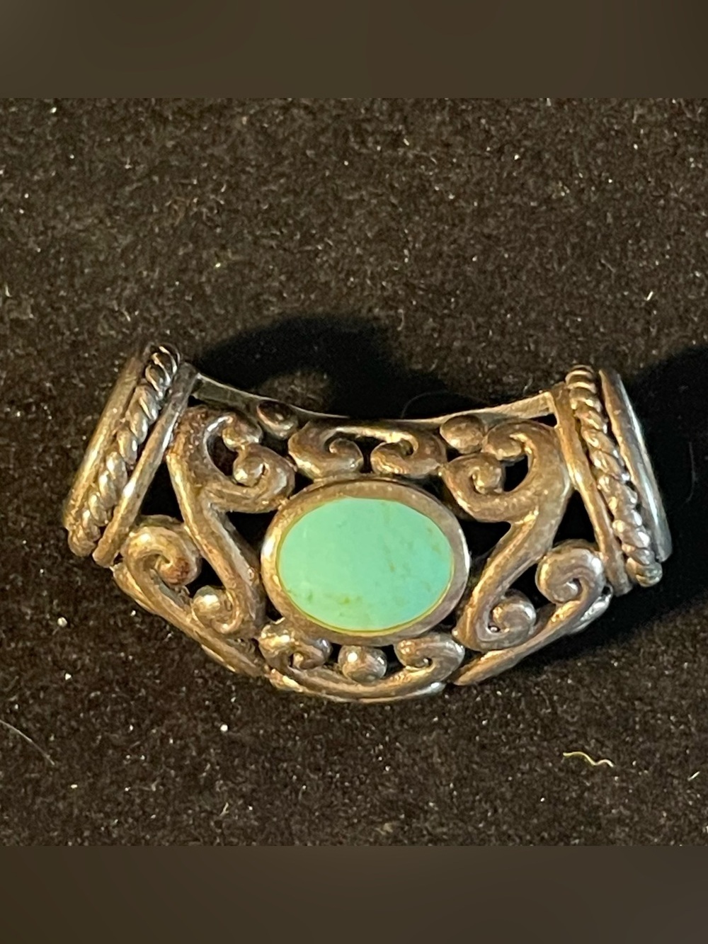 Vintage Artisan Sterling Silver 925 Turquoise Slider Pendant. Ornate. Intricate